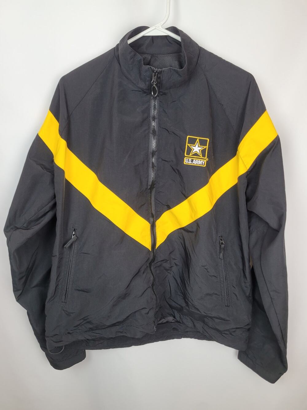 US Army Unisex PT Windbreaker Sz M Official Uniform Black Yellow Full Zip Jacket